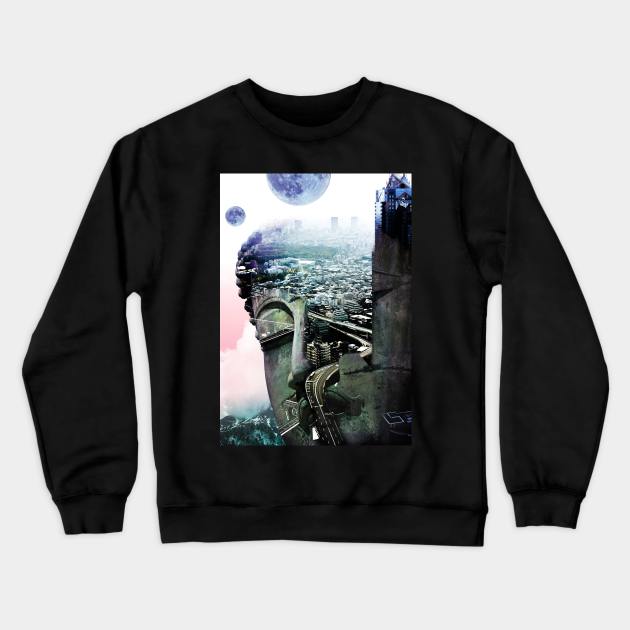 City Buddha Photo manipulation Multiple exposure Crewneck Sweatshirt by Glass Table Designs